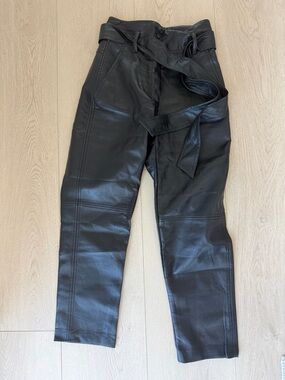 Wilfred Black Faux Leather High-Rise Pants with Tie Waist